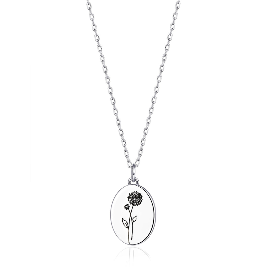 November Birth Flower Chrysanthemum Necklace with Card - Philip Jones Jewellery