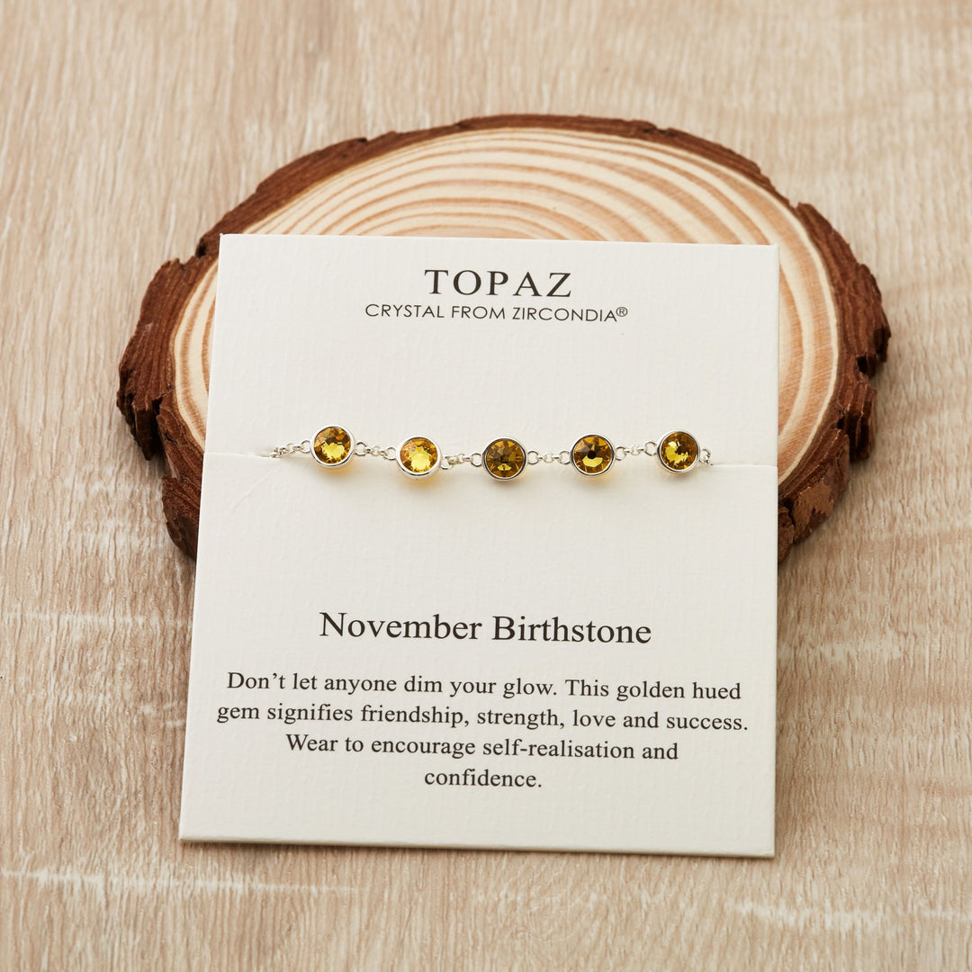 November Birthstone Bracelet Created with Topaz Zircondia® Crystals - Philip Jones Jewellery