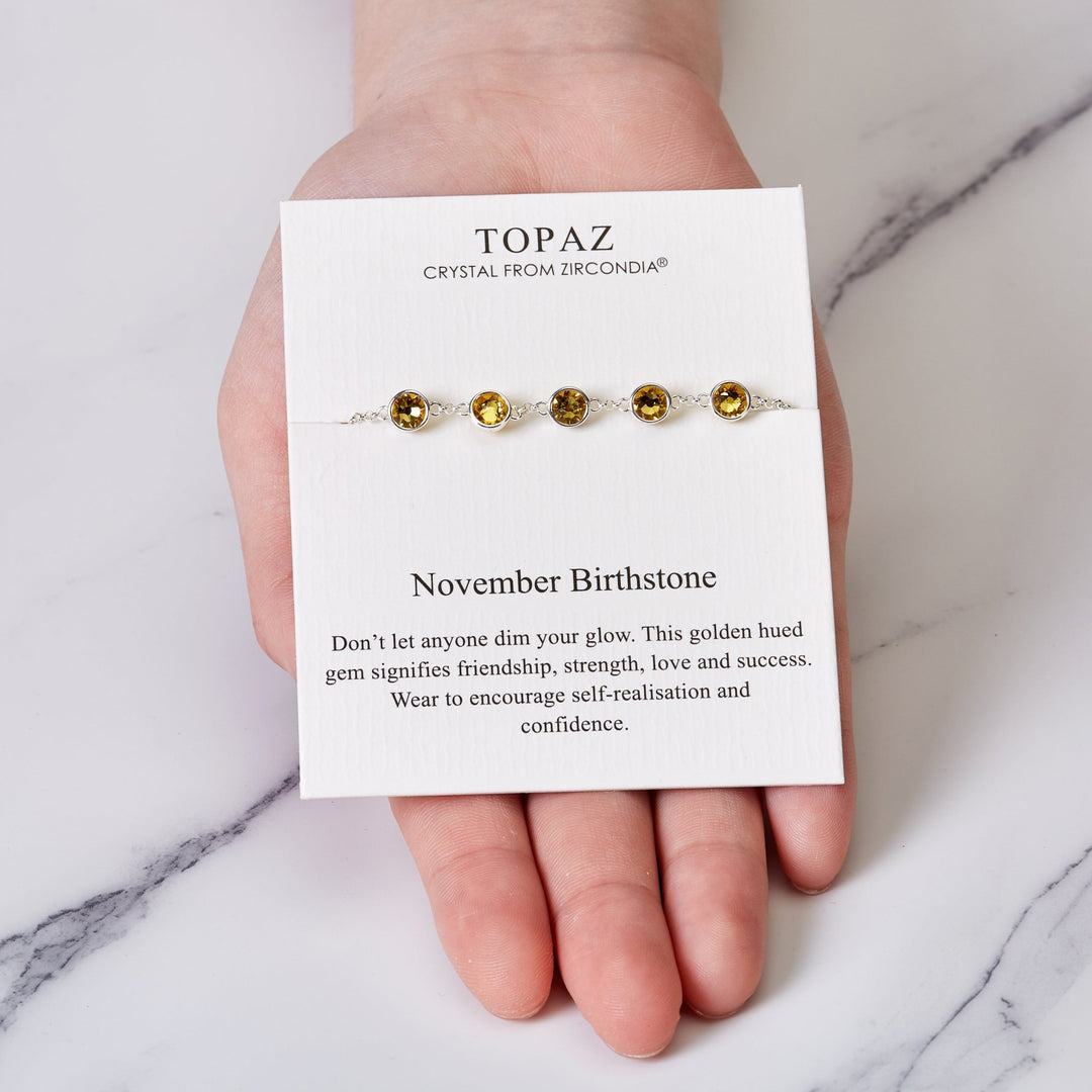 November Birthstone Bracelet Created with Topaz Zircondia® Crystals - Philip Jones Jewellery