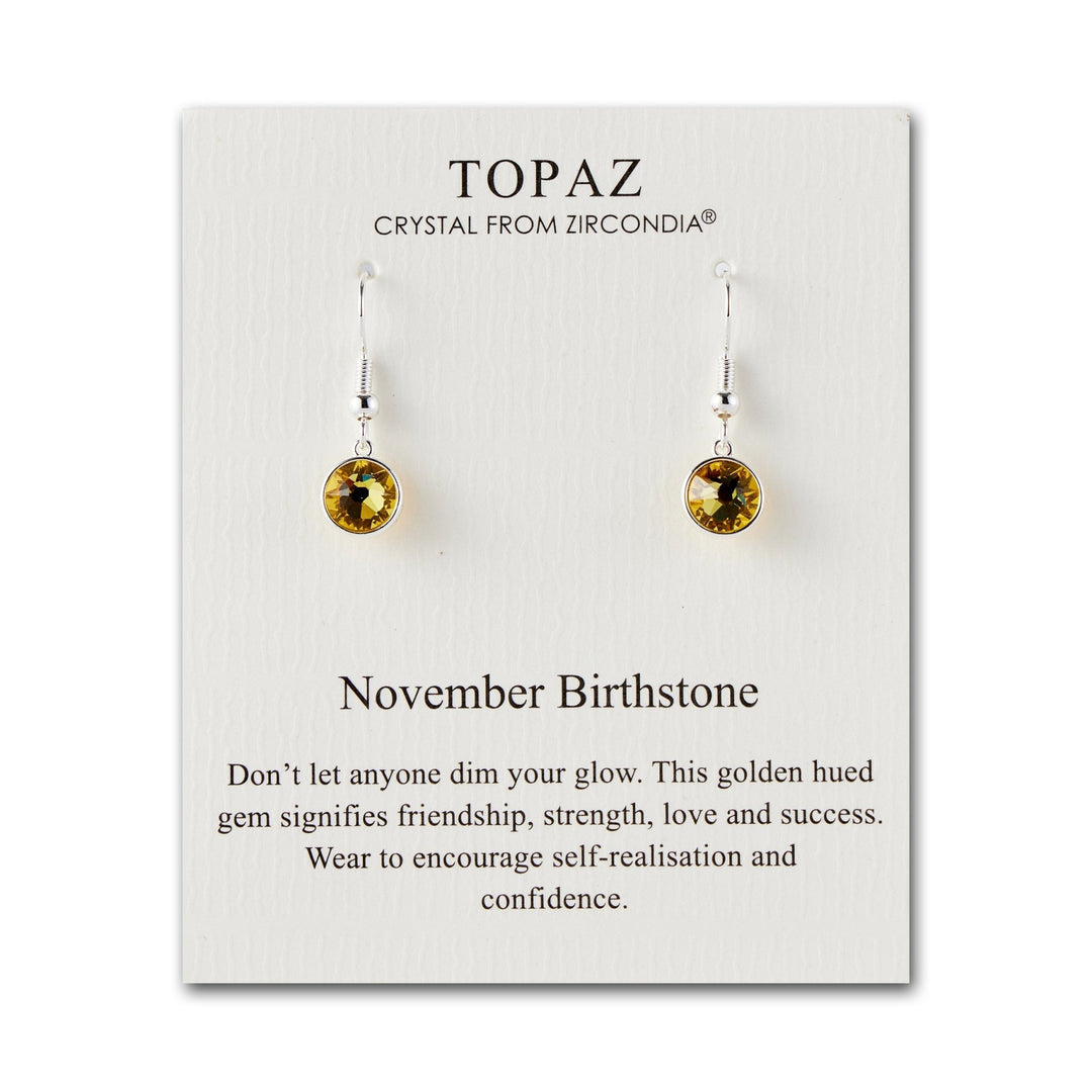 November Birthstone Drop Earrings Created with Topaz Zircondia® Crystals - Philip Jones Jewellery