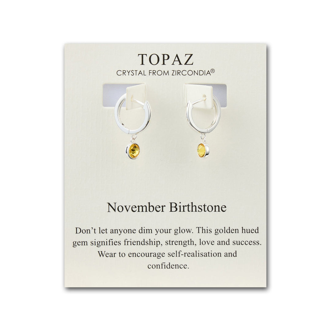 November Birthstone Hoop Earrings Created with Topaz Zircondia® Crystals - Philip Jones Jewellery