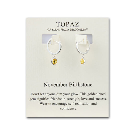 November Birthstone Hoop Earrings Created with Topaz Zircondia® Crystals - Philip Jones Jewellery