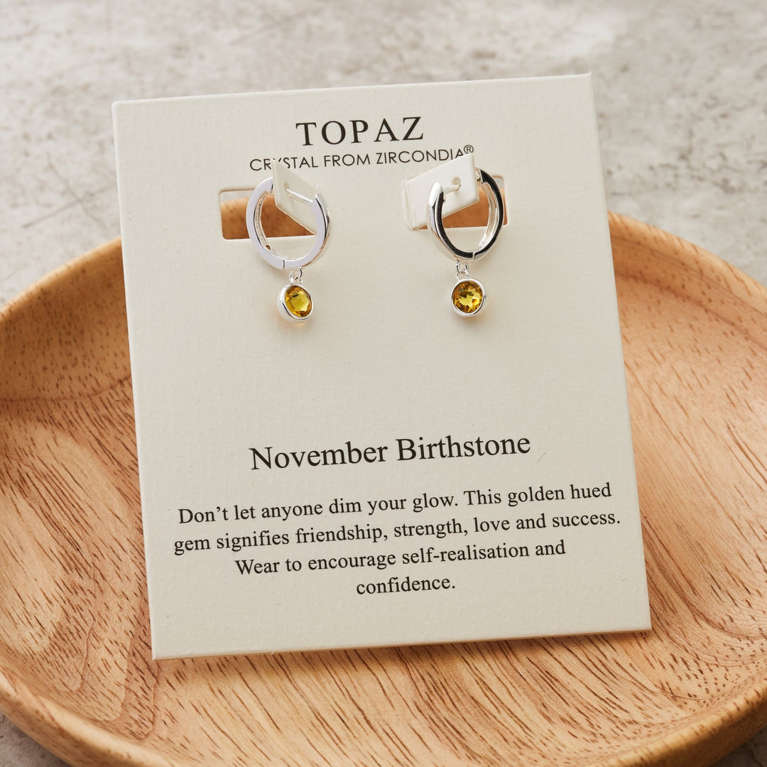November Birthstone Hoop Earrings Created with Topaz Zircondia® Crystals - Philip Jones Jewellery