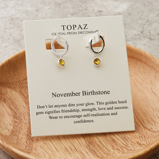 November Birthstone Hoop Earrings Created with Topaz Zircondia® Crystals - Philip Jones Jewellery