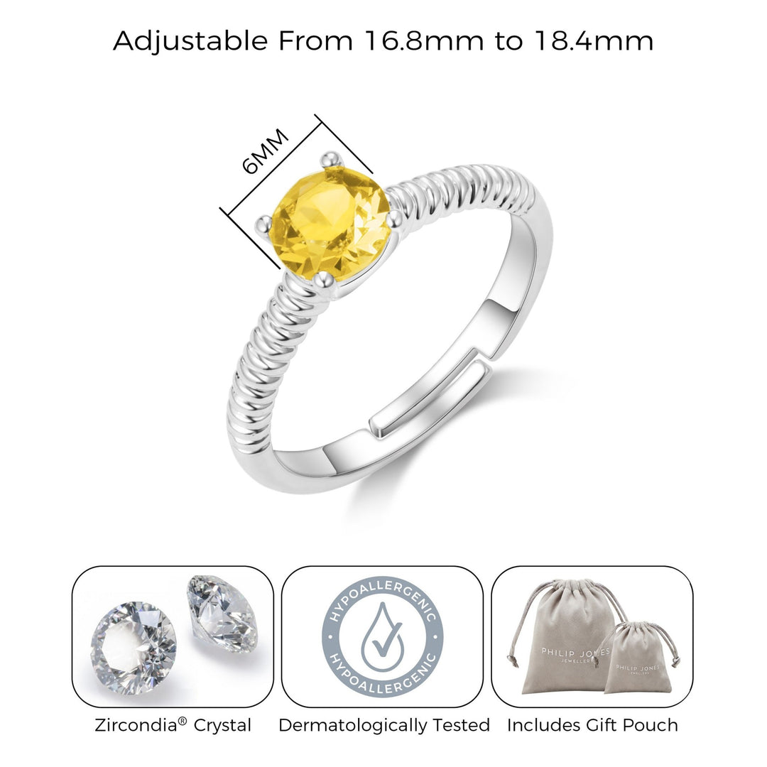 November (Topaz) Adjustable Birthstone Ring Created with Zircondia