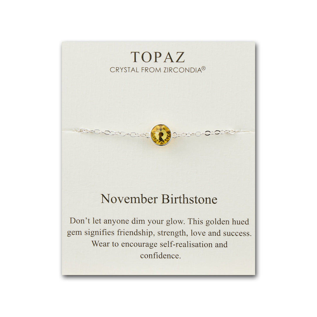 November (Topaz) Birthstone Anklet Created with Zircondia® Crystals - Philip Jones Jewellery