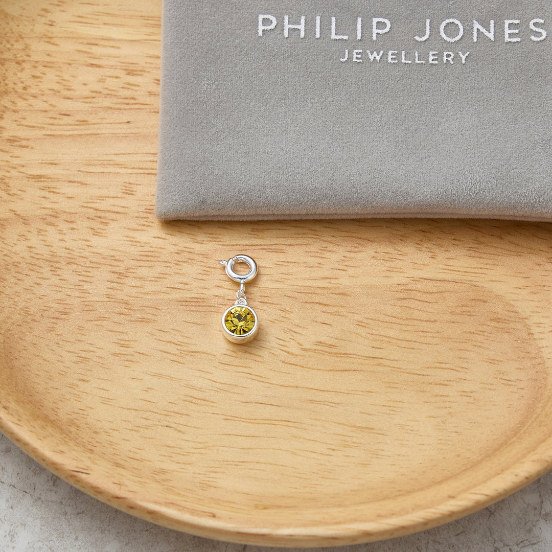 November (Topaz) Birthstone Charm Created with Zircondia® Crystals - Philip Jones Jewellery