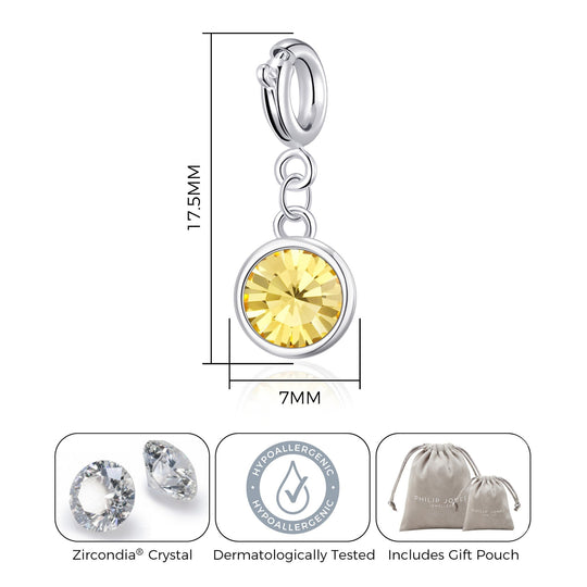 November (Topaz) Birthstone Charm Created with Zircondia® Crystals - Philip Jones Jewellery