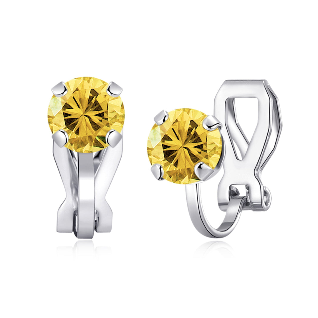 November (Topaz) Birthstone Clip On Earrings Created with Zircondia® Crystals - Philip Jones Jewellery