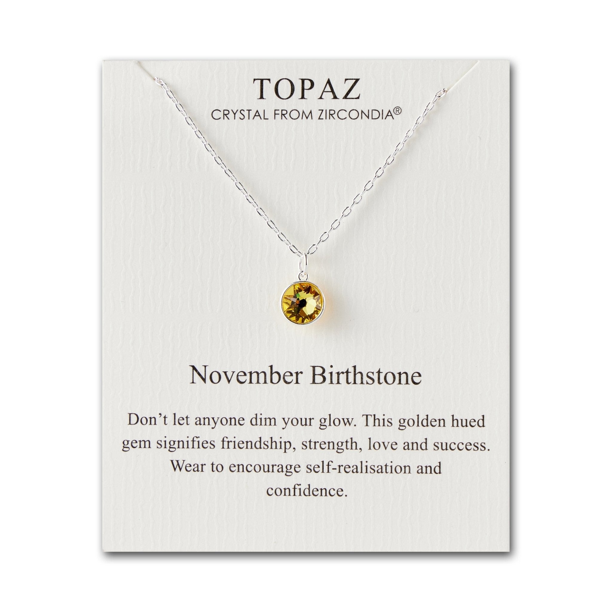 November (Topaz) Birthstone Necklace Created with Zircondia® Crystals - Philip Jones Jewellery