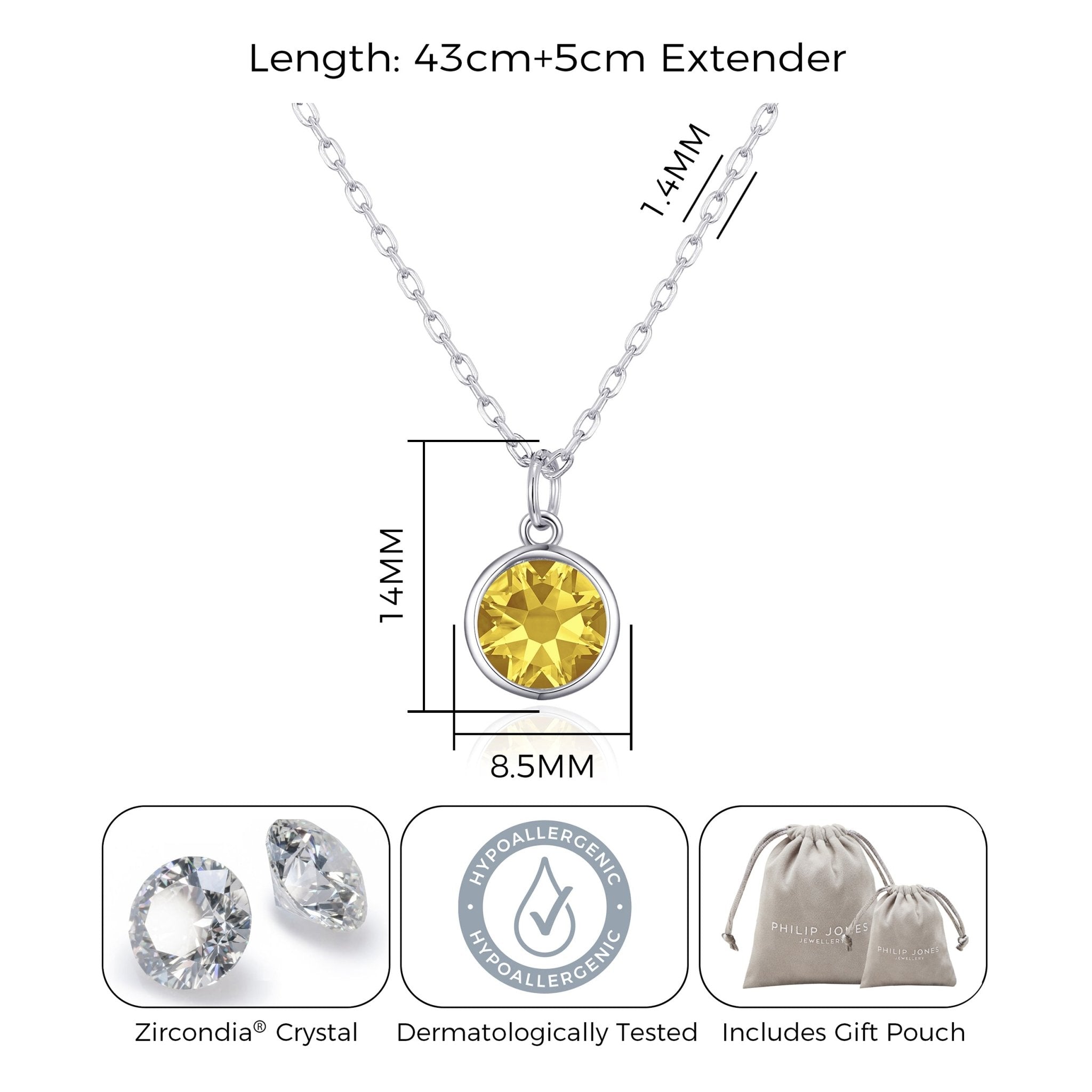 November (Topaz) Birthstone Necklace Created with Zircondia® Crystals - Philip Jones Jewellery