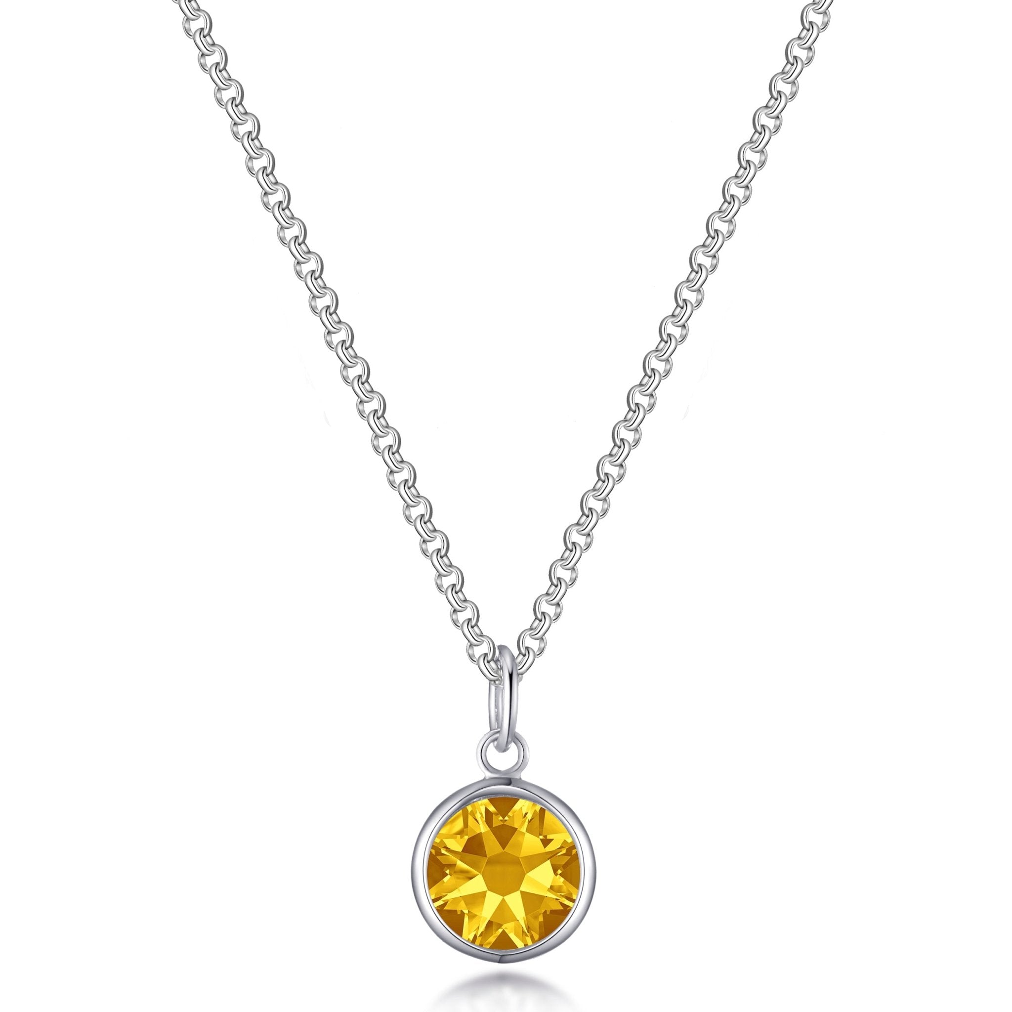 November (Topaz) Birthstone Necklace with Initial Charm (A to Z) Created with Zircondia® Crystals - Philip Jones Jewellery