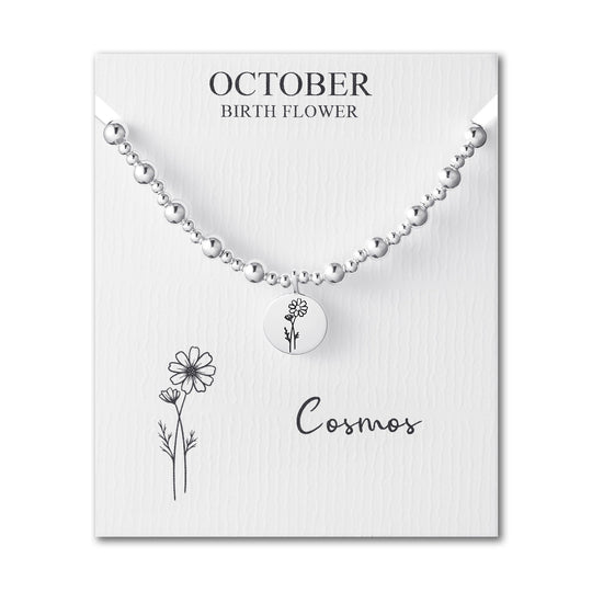 October Birth Flower Cosmos Beaded Stretch Bracelet - Philip Jones Jewellery