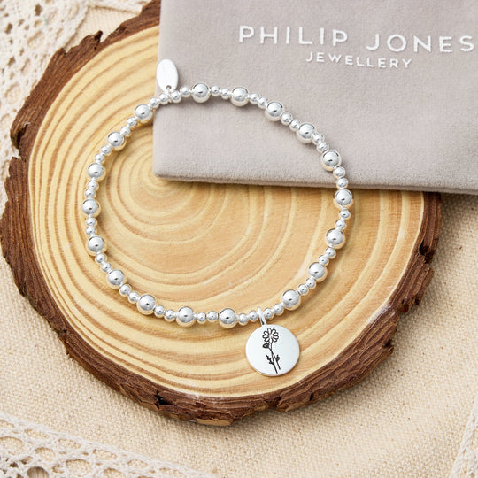 October Birth Flower Cosmos Beaded Stretch Bracelet