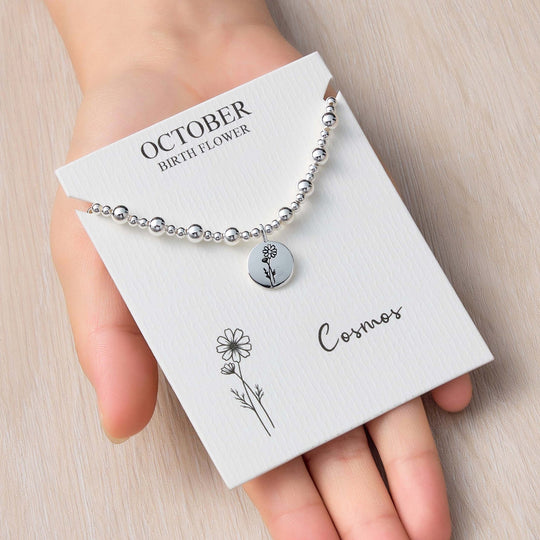 October Birth Flower Cosmos Beaded Stretch Bracelet