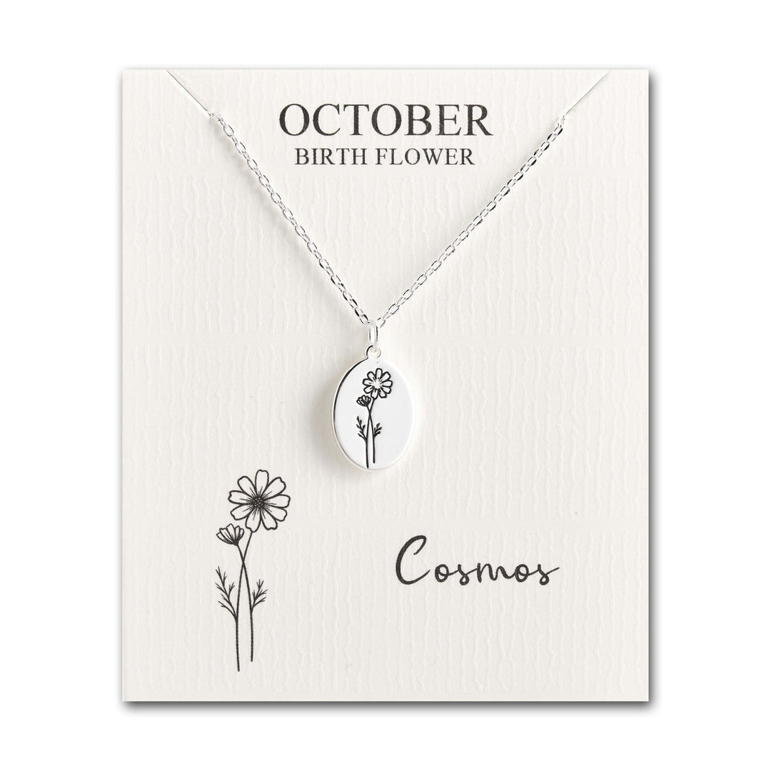 October Birth Flower Cosmos Necklace with Card - Philip Jones Jewellery