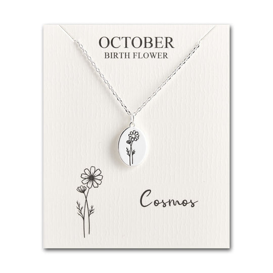 October Birth Flower Cosmos Necklace with Card - Philip Jones Jewellery