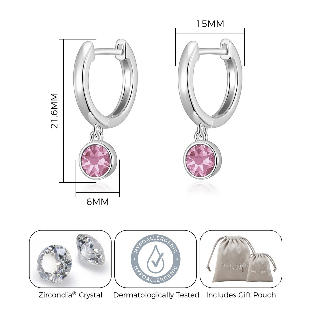 October Birthstone Hoop Earrings Created with Tourmaline Zircondia® Crystals - Philip Jones Jewellery