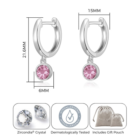 October Birthstone Hoop Earrings Created with Tourmaline Zircondia® Crystals - Philip Jones Jewellery