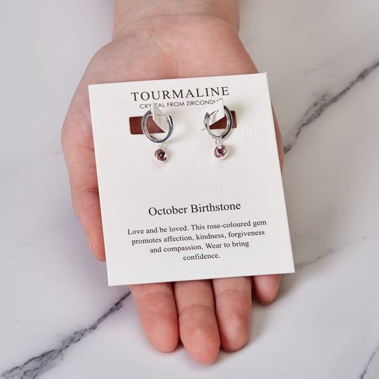 October Birthstone Hoop Earrings Created with Tourmaline Zircondia® Crystals - Philip Jones Jewellery