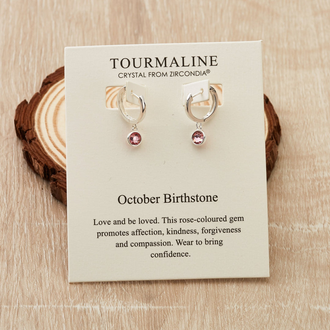 October Birthstone Hoop Earrings Created with Tourmaline Zircondia® Crystals - Philip Jones Jewellery