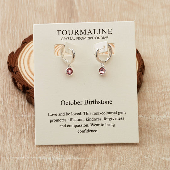 October Birthstone Hoop Earrings Created with Tourmaline Zircondia® Crystals - Philip Jones Jewellery