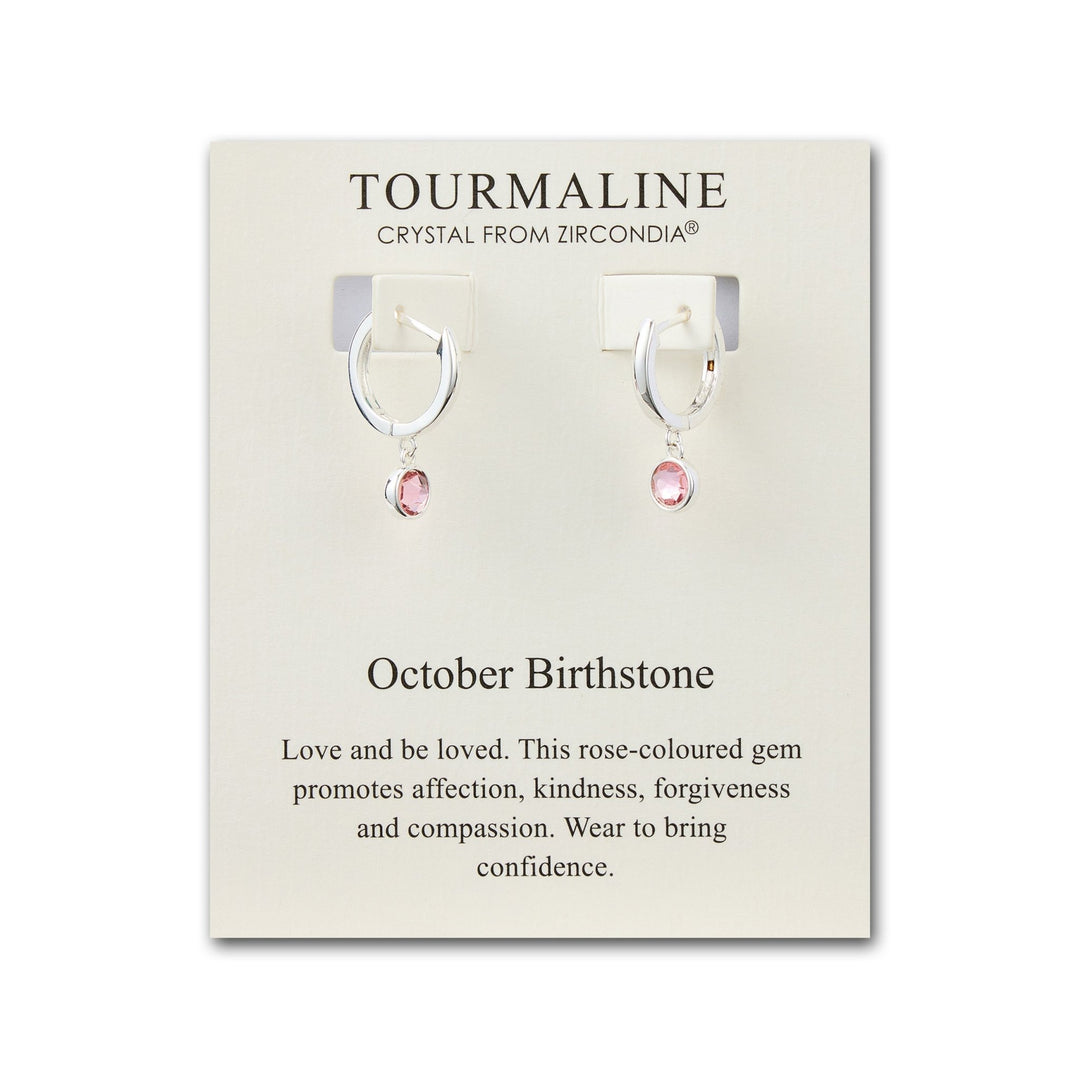 October Birthstone Hoop Earrings Created with Tourmaline Zircondia® Crystals - Philip Jones Jewellery