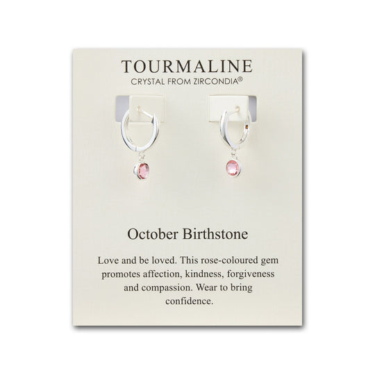 October Birthstone Hoop Earrings Created with Tourmaline Zircondia® Crystals - Philip Jones Jewellery