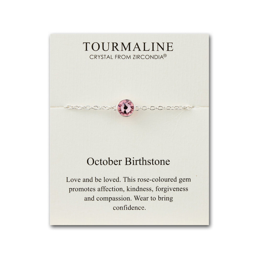 October (Tourmaline) Birthstone Anklet Created with Zircondia® Crystals - Philip Jones Jewellery