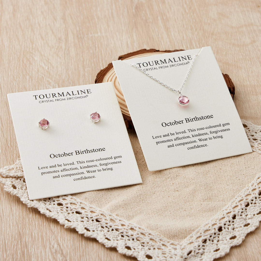 October (Tourmaline) Birthstone Necklace & Earrings Set Created with Zircondia® Crystals - Philip Jones Jewellery