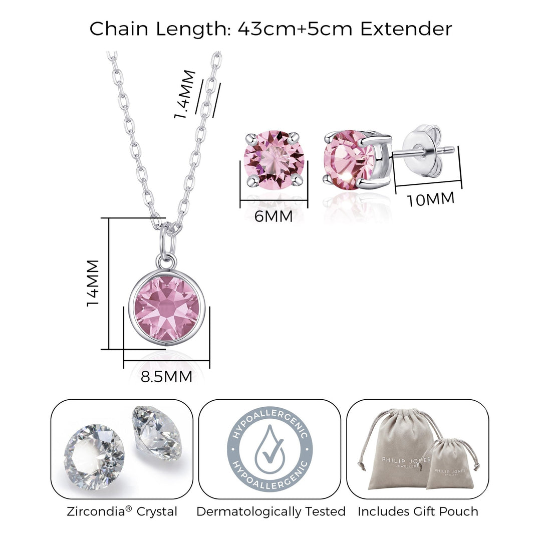 October (Tourmaline) Birthstone Necklace & Earrings Set Created with Zircondia® Crystals - Philip Jones Jewellery