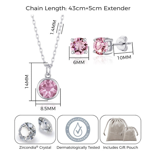 October (Tourmaline) Birthstone Necklace & Earrings Set Created with Zircondia® Crystals - Philip Jones Jewellery