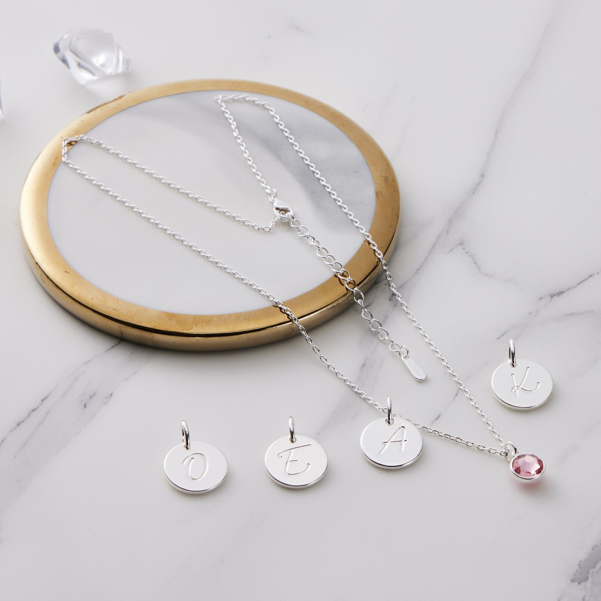 October (Tourmaline) Birthstone Necklace with Initial Charm (A to Z) Created with Zircondia® Crystals - Philip Jones Jewellery