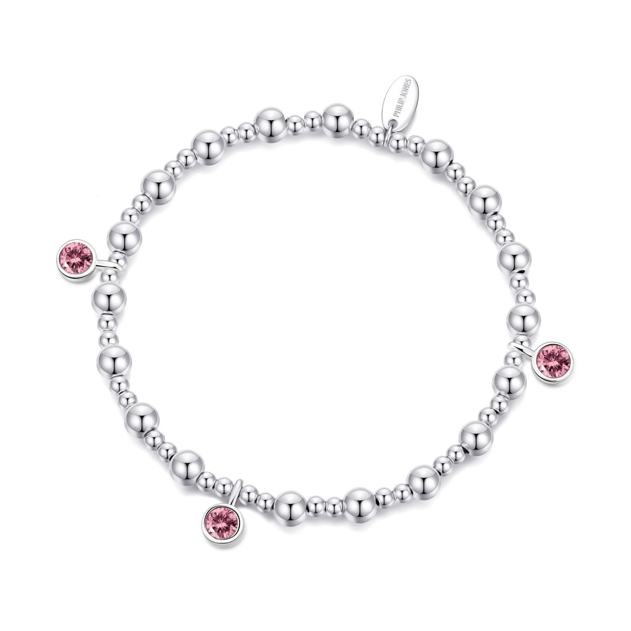 Philip Jones Bracciale Gennaio (Granato) Con Cristalli Zircondia, Placcato Argento, Regolabile 12-24 Cm