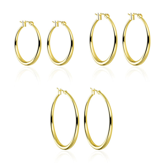 Pack of 3 18k Gold Plated 20mm, 30mm & 40mm Hoop Earrings - Philip Jones Jewellery