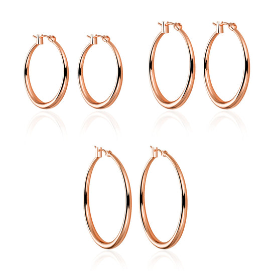 Pack of 3 Rose Gold Plated 20mm, 30mm & 40mm Hoop Earrings - Philip Jones Jewellery