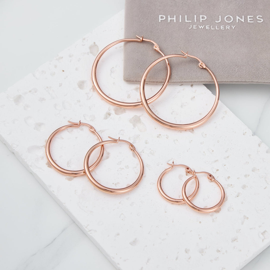 Pack of 3 Rose Gold Plated 20mm, 30mm & 40mm Hoop Earrings