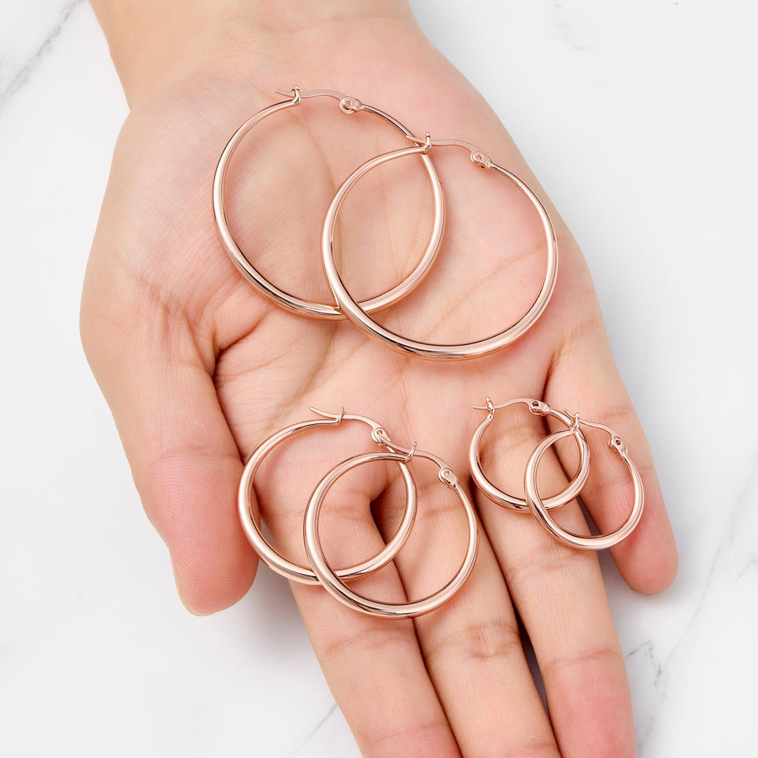 Pack of 3 Rose Gold Plated 20mm, 30mm & 40mm Hoop Earrings