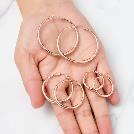 Pack of 3 Rose Gold Plated 20mm, 30mm & 40mm Hoop Earrings