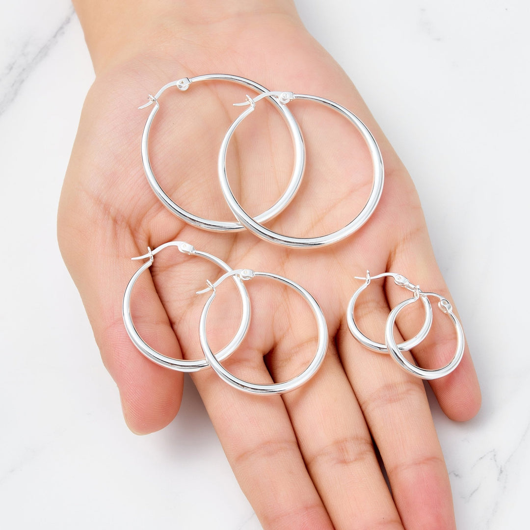 Pack of 3 Silver Plated 20mm, 30mm & 40mm Hoop Earrings