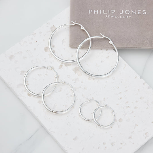 Pack of 3 Silver Plated 20mm, 30mm & 40mm Hoop Earrings