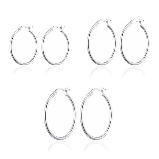 Pack of 3 Sterling Silver 20mm, 30mm, & 40mm Hoop Earrings - Philip Jones Jewellery