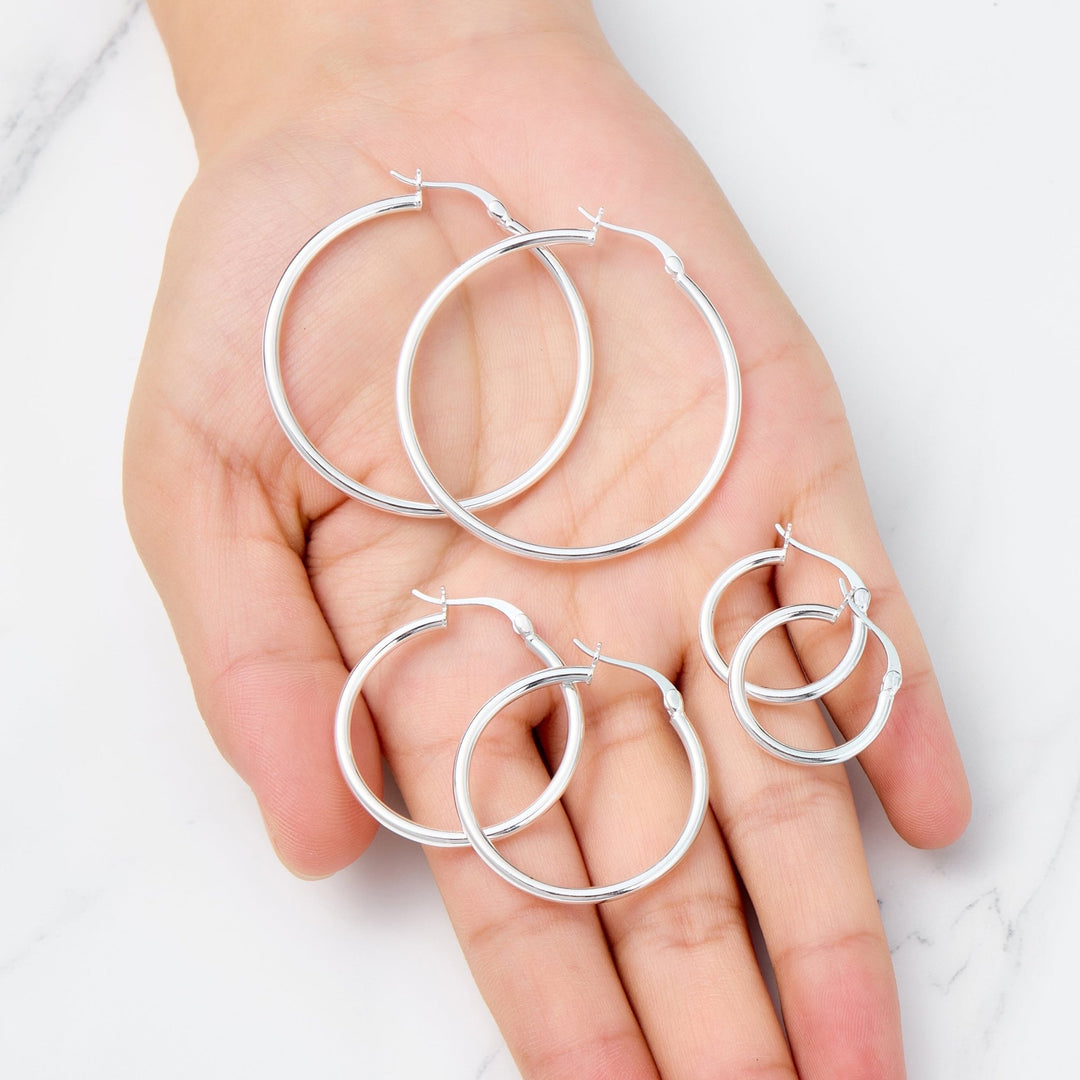 Pack of 3 Sterling Silver 20mm, 30mm, & 40mm Hoop Earrings
