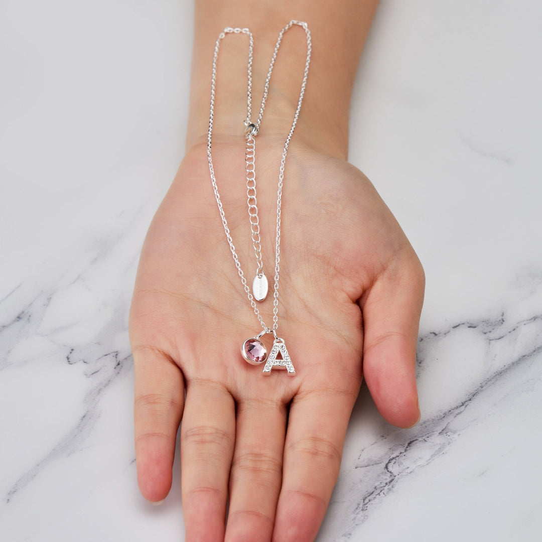 Pave Initial A Necklace with Birthstone Charm Created with Zircondia® Crystals - Philip Jones Jewellery