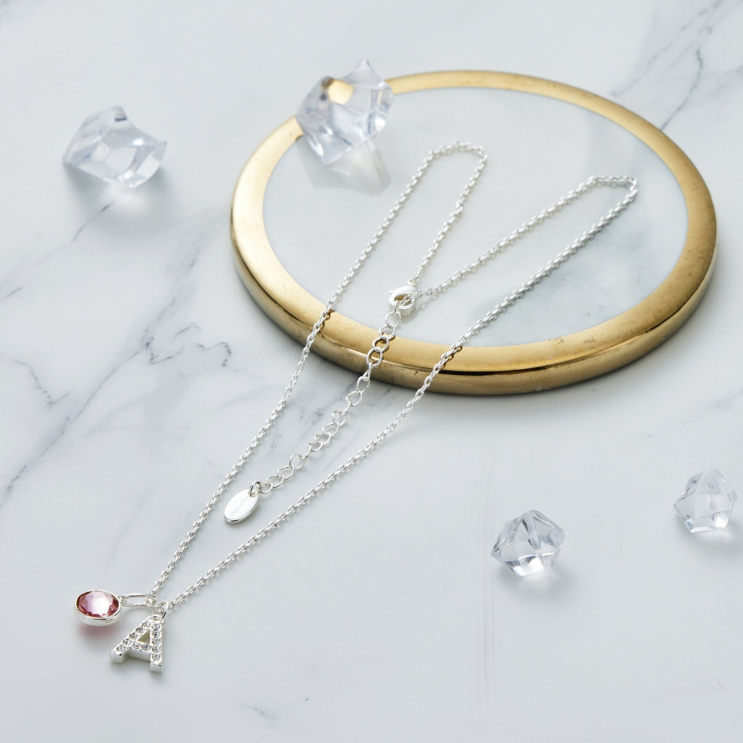 Pave Initial A Necklace with Birthstone Charm Created with Zircondia® Crystals - Philip Jones Jewellery