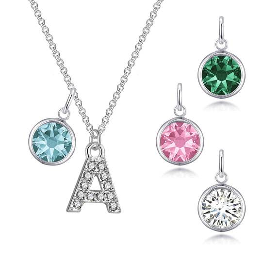 Pave Initial A Necklace with Birthstone Charm Created with Zircondia® Crystals - Philip Jones Jewellery