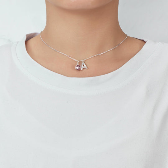 Pave Initial A Necklace with Birthstone Charm Created with Zircondia® Crystals - Philip Jones Jewellery