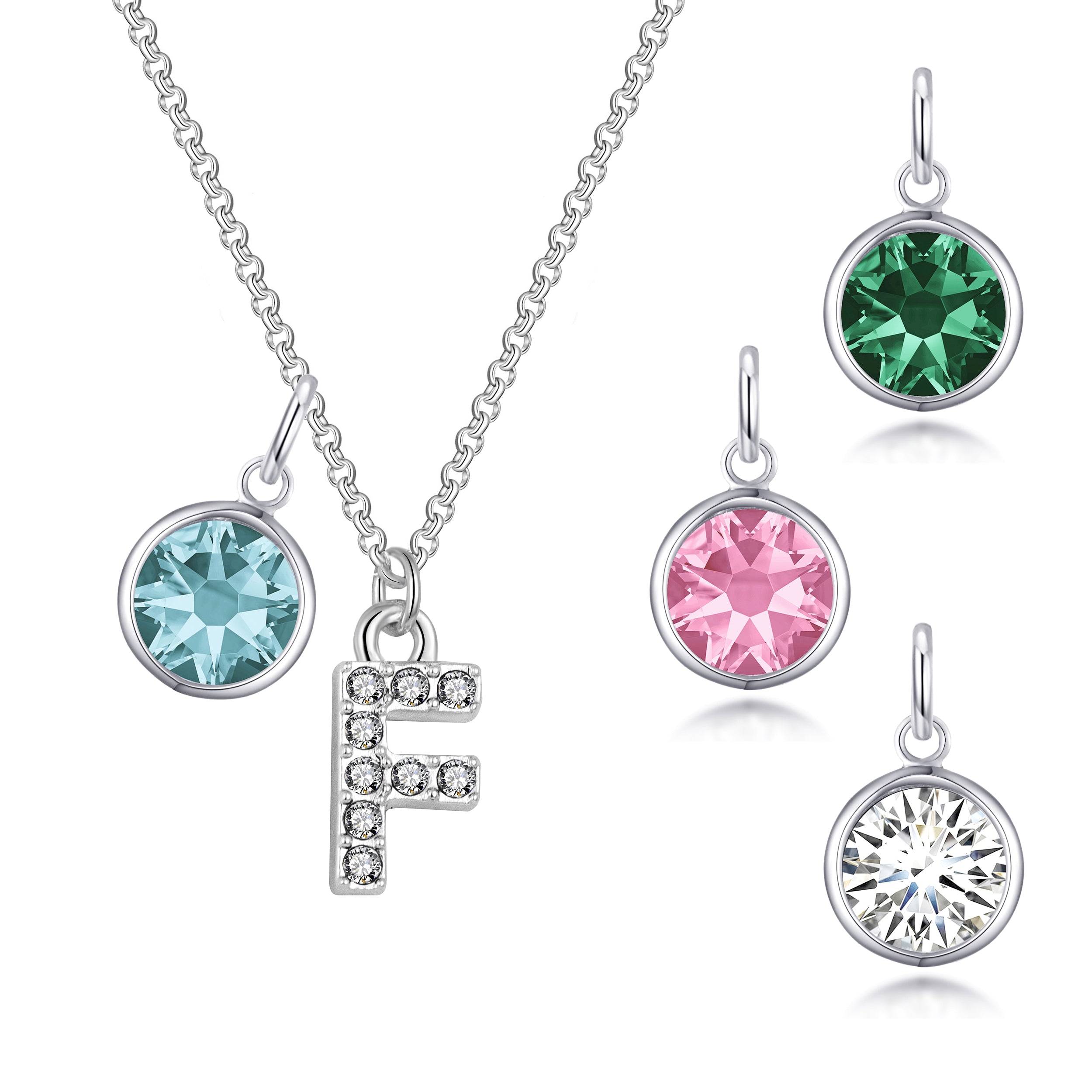 Pave Initial F Necklace with Birthstone Charm Created with Zircondia® Crystals