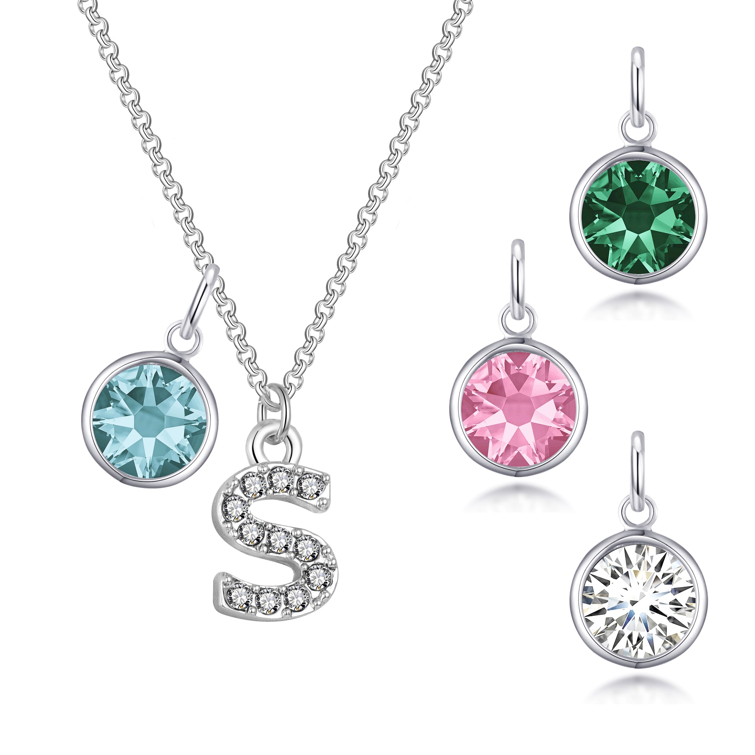 Pave Initial S Necklace with Birthstone Charm Created with Zircondia® Crystals