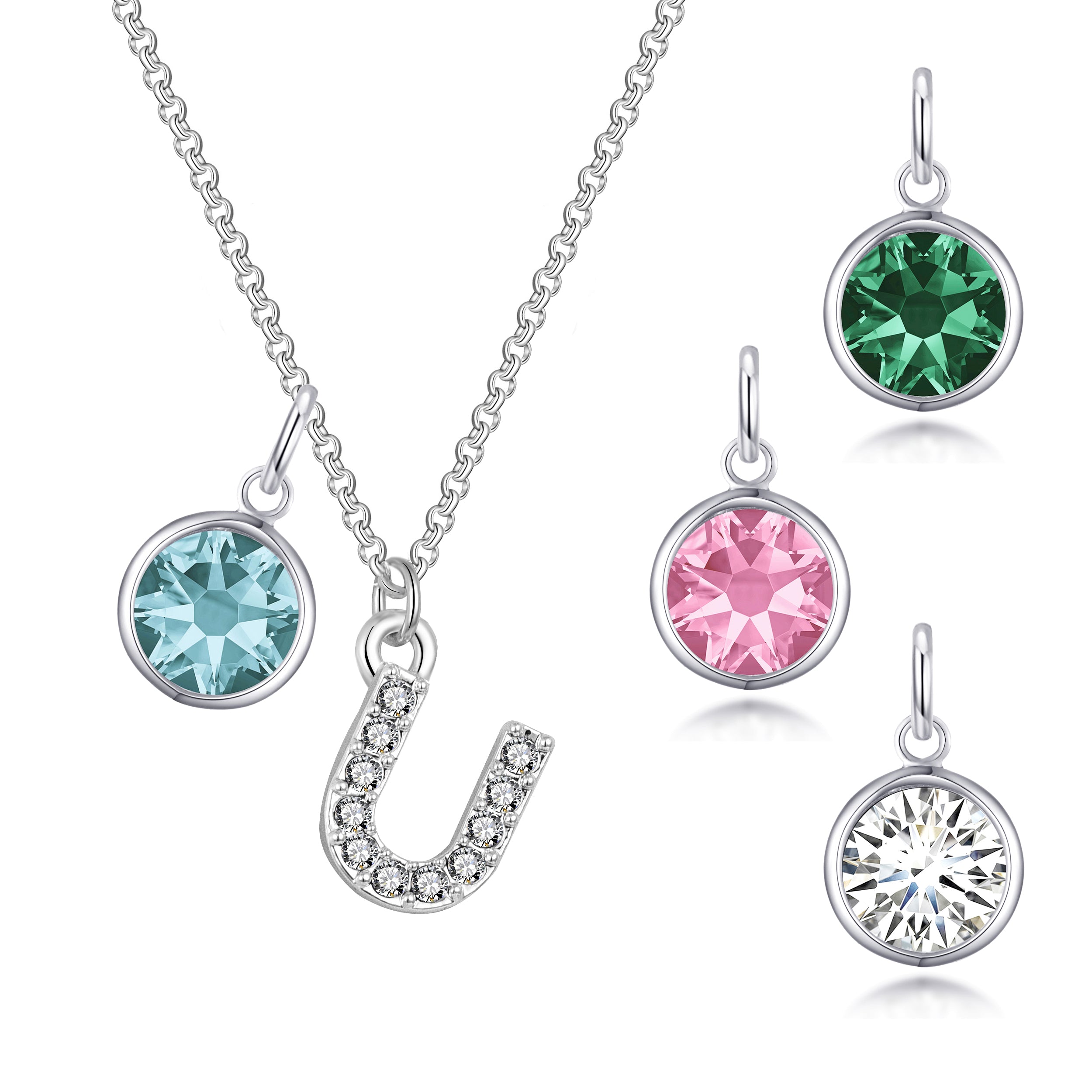 Pave Initial U Necklace with Birthstone Charm Created with Zircondia® Crystals